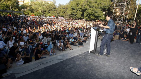 El candidato a la presidencia del Gobierno por Podemos, Pablo Iglesias, durante su intervención en el mitin de Unidos Podemos para las elecciones generales del 26J, celebrado en el parque Lo Morant de Alicante. EFE/Morell El candidato a la presidencia del Gobierno por Podemos, Pablo Iglesias, durante su intervención en el mitin de Unidos Podemos para las elecciones generales del 26J, celebrado en el parque Lo Morant de Alicante. EFE/Morell