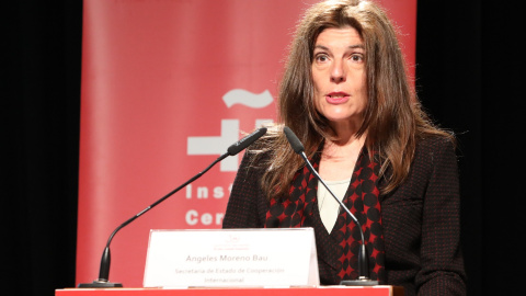 La secretaria de Estado de Cooperación Internacional, Ángeles Moreno, interviene durante el acto conmemorativo por el 30 aniversario del Instituto Cervantes, en Madrid, (España), a 18 de marzo de 2021 La secretaria de Estado de Cooperación Internacional, Ángeles Moreno, interviene durante el acto conmemorativo por el 30 aniversario del Instituto Cervantes, en Madrid, (España), a 18 de marzo de 2021