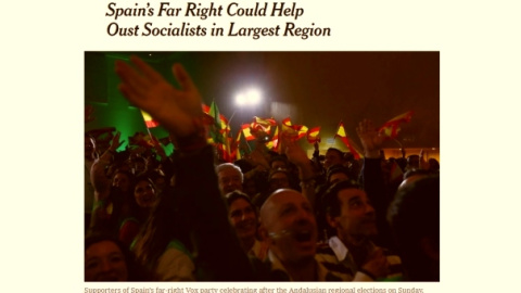 Captura de pantalla de la noticia del diario norteamericano 'The New York Times' Captura de pantalla de la noticia del diario norteamericano 'The New York Times'