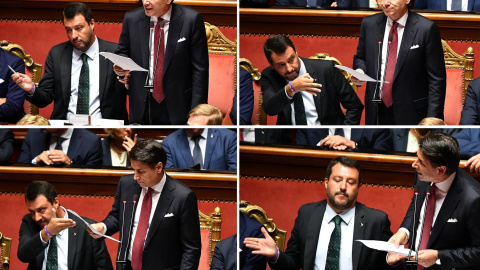 Composición de fotos del ex primer ministro, Giuseppe Conte y Matteo Salvini. / )EFE/EPA - ETTORE FERRARI
