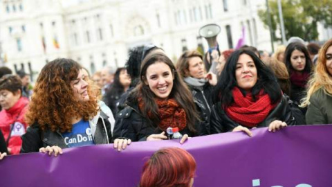 La portavoz de Unidos Podemos en el Congreso, Irene Montero, en la manifestación de Madrid contra la violencia machista. Foto: @AHORAPODEMOS / TWITTER La portavoz de Unidos Podemos en el Congreso, Irene Montero, en la manifestación de Madrid contra la violencia machista. Foto: @AHORAPODEMOS / TWITTER
