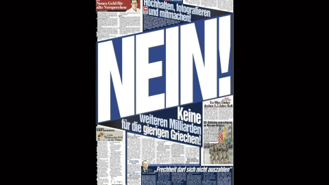 En marzo de este año, en medio de las negociaciones para extender el rescate a Grecia, el sensacionalista Bild tenía una opinión muy clara al respecto. Con esta portada inició una campaña en la que pedía que los lectores mandasen fotos dici