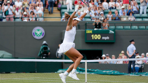 Muguruza celebra su pase a las semifinales de Wimbledon. REUTERS/Suzanne Plunkett Muguruza celebra su pase a las semifinales de Wimbledon. REUTERS/Suzanne Plunkett
