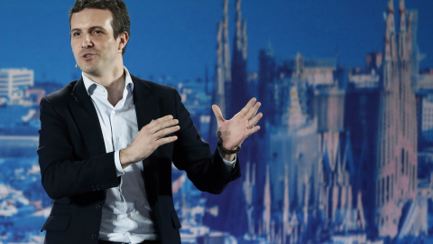 El presidente del PP, Pablo Casado en el acto de presentación en Barcelona de los candidatos del PPC a las alcaldías de las cuatro capitales catalanas.- EFE/Andreu Dalmau El presidente del PP, Pablo Casado en el acto de presentación en Barcelona de los candidatos del PPC a las alcaldías de las cuatro capitales catalanas.- EFE/Andreu Dalmau