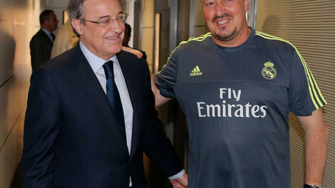 Florentino Pérez y Rafa Benítez, ayer en Valdebebas. REAL MADRID
