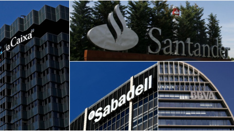Detalle de las sedes de Caixabank, Banco Santander, Banco Sabadell, y BBVA. REUTERS Detalle de las sedes de Caixabank, Banco Santander, Banco Sabadell, y BBVA. REUTERS