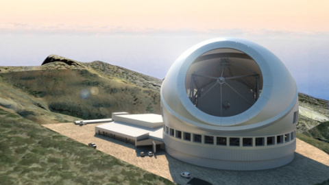 Representación artística del Observatorio TMT en el Observatorio del Roque de Los Muchachos en La Palma / Ingeniería M3 Representación artística del Observatorio TMT en el Observatorio del Roque de Los Muchachos en La Palma / Ingeniería M3