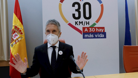 El ministro del Interior, Fernando Grande-Marlaska, participa este lunes en Madrid en una jornada sobre el nuevo modelo de ciudad este lunes 17 de mayo de 2021. El ministro del Interior, Fernando Grande-Marlaska, participa este lunes en Madrid en una jornada sobre el nuevo modelo de ciudad este lunes 17 de mayo de 2021.