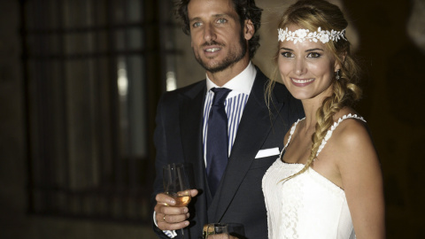 El tenista Feliciano López y la modelo Alba Carrillo anoche en el Cigarral del Santo Ángel Custodio. /EFE El tenista Feliciano López y la modelo Alba Carrillo anoche en el Cigarral del Santo Ángel Custodio. /EFE