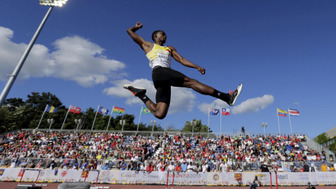Quincy Breell de Aruba en el atletismo masculino durante los 2015 Juegos Panamericanos en el Estadio, Ontario, Toronto. Erich Schlegel - USA TODAY