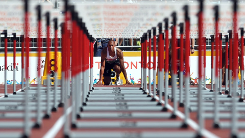 El atleta Damian Warner, de Canadá, en los Juegos Panamericanos de Toronto 2015 en Toronto, Canadá 23 de julio de 2015. AFP PHOTO / TIMOTHY A. CLARY