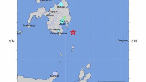 Epicentro del terremoto de magnitud 6,9 que ha sacudido el mar en el sur de Filipinas./ EFE Epicentro del terremoto de magnitud 6,9 que ha sacudido el mar en el sur de Filipinas./ EFE
