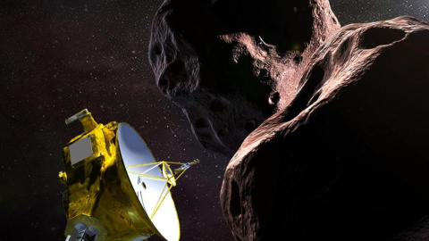 Una reconstrucción de la sonda New Horizons llegando a Ultima Thule, una roca espacial a más de 6.000 millones de kilómetros de la Tierra. Una reconstrucción de la sonda New Horizons llegando a Ultima Thule, una roca espacial a más de 6.000 millones de kilómetros de la Tierra.