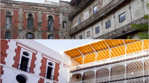Antes y después de las obras de rehabilitación del frontón Beti Jai.