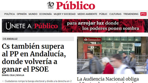 Portada de Público.es de este lunes. Portada de Público.es de este lunes.