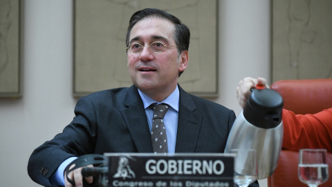 El ministro de Asuntos Exteriores, Unión Europea y Cooperación, José Manuel Albares, durante su comparecencia este lunes en la Comisión de Cooperación Internacional para el Desarrollo del Congreso de los Diputados. El ministro de Asuntos Exteriores, Unión Europea y Cooperación, José Manuel Albares, durante su comparecencia este lunes en la Comisión de Cooperación Internacional para el Desarrollo del Congreso de los Diputados.
