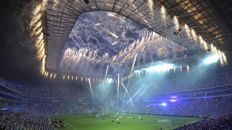 Vista general de la ceremonia de inauguración del nuevo estadio BBVA, sede del club Rayados de Monterrey anoche, en Monterrey (México). EFE/Miguel Sierra