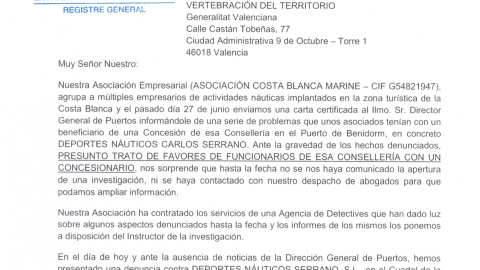 Denuncia de la Asociación Costa Blanca Marine. Denuncia de la Asociación Costa Blanca Marine.