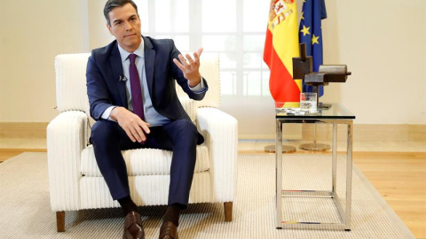 El presidente del Gobierno, Pedro Sánchez, durante la entrevista con la Agencia Efe en el Palacio de La Moncloa. /EFE El presidente del Gobierno, Pedro Sánchez, durante la entrevista con la Agencia Efe en el Palacio de La Moncloa. /EFE
