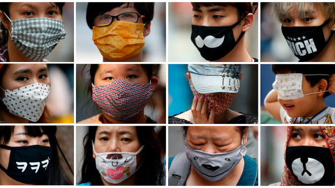 Combinación de fotografías de gente con máscaras para evitar contraer el Síndrome Respiratorio de Oriente Medio, en Seúl.- KIM HONG-JI (REUTERS)