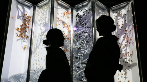 El artista nipón Hidetomo Kimura, especializado en el diseño de acuarios, celebra el décimo aniversario de su muestra artistíca en el marco del festival Eco Edo Nihonbashi 2016 en Tokio, Japón. EFE/Kimimasa Mayama