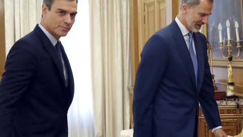17/09/2019. - El presidente del Gobierno en funciones, Pedro Sánchez, junto al rey para cerrar la ronda de consultas. / EFE - Ballesteros 17/09/2019. - El presidente del Gobierno en funciones, Pedro Sánchez, junto al rey para cerrar la ronda de consultas. / EFE - Ballesteros