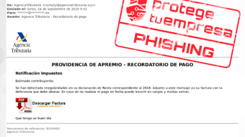 Pantalla del correo fraudulento proporcionada por INCIBE. Pantalla del correo fraudulento proporcionada por INCIBE.