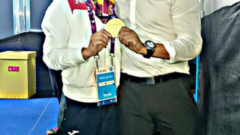 Sandra Sánchez con su entrenador y pareja Jesús del Moral. Sandra Sánchez con su entrenador y pareja Jesús del Moral.