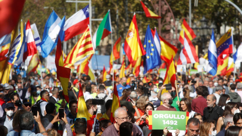 Una imatge de la manifestació espanyolista d'aquest 12 d'octubre a Barcelona. Una imatge de la manifestació espanyolista d'aquest 12 d'octubre a Barcelona.