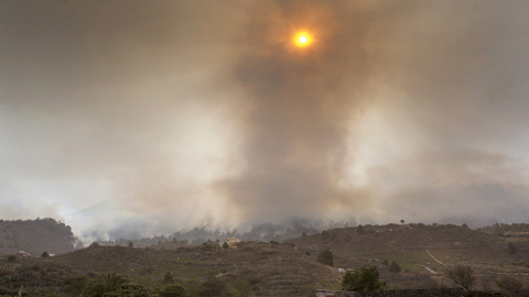 El humo surge del incendio de El Paso, en la isla de La Palma. DESIREE MARTIN / AFP