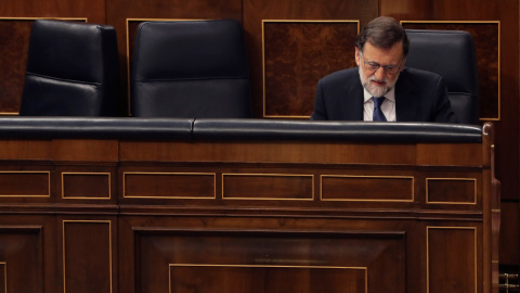 El presidente del Gobierno, Mariano Rajoy, durante la sesión plenaria sobre las pensiones en el Congreso de los Diputados. EFE/ Ballesteros El presidente del Gobierno, Mariano Rajoy, durante la sesión plenaria sobre las pensiones en el Congreso de los Diputados. EFE/ Ballesteros
