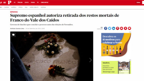 24-09-2019.- 'Público' (Portugal): "El Supremo español autoriza la exhumación de los restos de Franco del Valle de los Caídos"