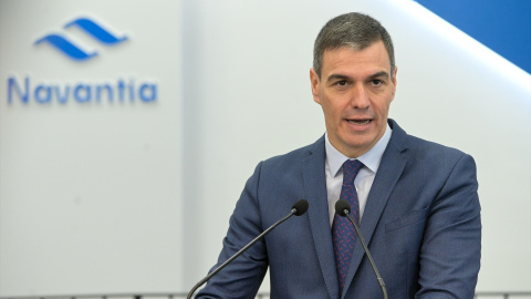 Pedro Sánchez interviene durante su visita a las instalaciones del astillero de Navantia, a 24 de enero de 2024, en Ferrol. Pedro Sánchez interviene durante su visita a las instalaciones del astillero de Navantia, a 24 de enero de 2024, en Ferrol.