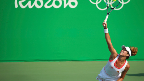 Muguruza, durante su partido contra Puig. REUTERS/Kevin Lamarque