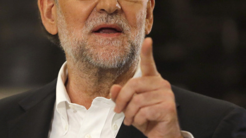 El presidente del PP, Mariano Rajoy,durante su comparecencia ante los medios tras la reunión que mantuvo en el Congreso de los Diputados con el líder de Ciudadanos, Albert Rivera.EFE.EFE/Ballestros