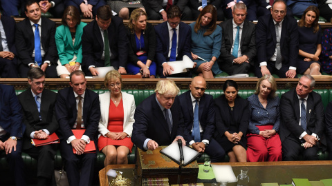 Imagen del primer ministro británico, Boris Johnson, en la Cámara de los Comunes, en la primera sesión tras la decisión de la Corte Suprema que declaró ilegal la suspensión del Parlamento de Westminster. EFE/EPA/JESSICA TAYLOR / UK PARLIAME Imagen del primer ministro británico, Boris Johnson, en la Cámara de los Comunes, en la primera sesión tras la decisión de la Corte Suprema que declaró ilegal la suspensión del Parlamento de Westminster. EFE/EPA/JESSICA TAYLOR / UK PARLIAME