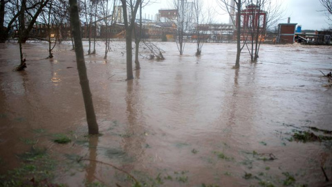 Vista del río Saja a la altura de la fábrica de Solvay, en la localidad cántabra de Barreda. EFE/Pedro Puente Hoyos