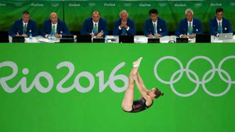 Rosannagh MacLennan, durante su ejercicio de trampolín de gimnasia. REUTERS/Ruben Sprich Rosannagh MacLennan, durante su ejercicio de trampolín de gimnasia. REUTERS/Ruben Sprich