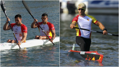 Combo de la pareja de piragüistas formada por Saúl Craviotto y Cristian Toro, en K-2 200, y Alfonso 'Sete' Benavides, en C1 200 metros.