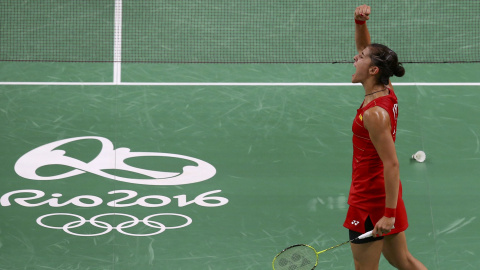 La española Carolina Marín celebra un punto contra la china Xerui Li. /REUTERS La española Carolina Marín celebra un punto contra la china Xerui Li. /REUTERS
