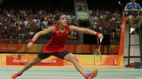 Carolina Marín durante el partido de semifinal en bádminton. /REUTERS Carolina Marín durante el partido de semifinal en bádminton. /REUTERS