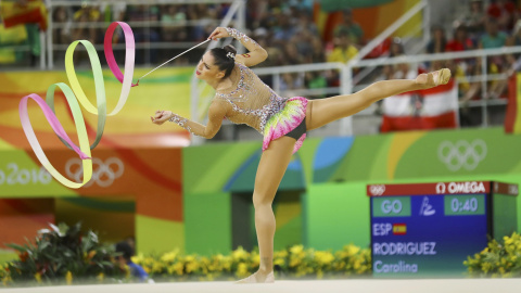Carolina Marín durante su ejercicio de cinta en los Juegos Olímpicos. /REUTERS