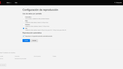 Configuración para la reproducción del os vídeos en Netflix Configuración para la reproducción del os vídeos en Netflix