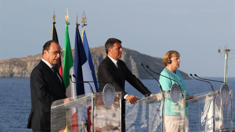 Los tres políticos se han reunido para preparar la cumbre de la Unión Europea de mediados de septiembre en Bratislava (Eslovaquia). EFE/Cesare Abbate