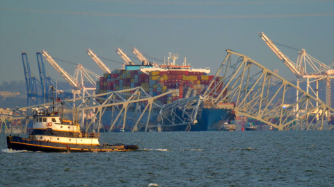 El puente Francis Scott Key, de Baltimore, se desploma durante la madrugada de este 26 de marzo de 2024. El puente Francis Scott Key, de Baltimore, se desploma durante la madrugada de este 26 de marzo de 2024.