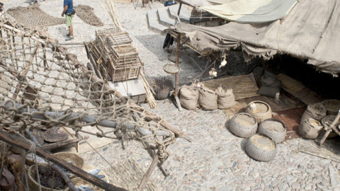 Aspecto de los decorados de la serie 'Juego de Tronos' en el barrio antiguo de Girona. EFE/Robin Townsend