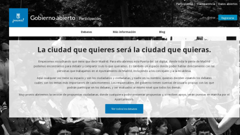 Imagen de la web de participación ciudadana impulsada por el Ayuntamiento de Madrid./ DecideMadrid Imagen de la web de participación ciudadana impulsada por el Ayuntamiento de Madrid./ DecideMadrid