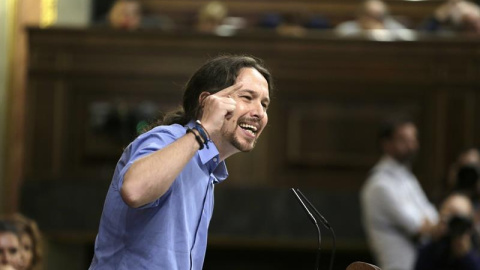 Pablo Iglesias durante su primera intervención en el debate de investidura.- REUTERS