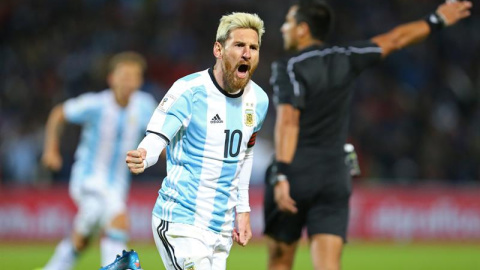 Leo Messi celebra su gol ante Uruguay. /EFE Leo Messi celebra su gol ante Uruguay. /EFE