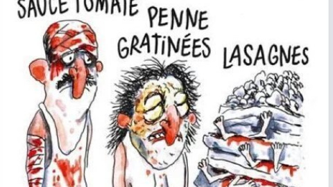 La viñeta de 'Charlie Hebdo' bromea con el terremoto de Italia. CHARLIE HEBDO La viñeta de 'Charlie Hebdo' bromea con el terremoto de Italia. CHARLIE HEBDO